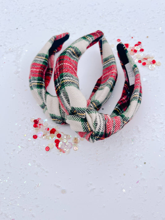 Red White Plaid Knotted Headband for Girls & Women