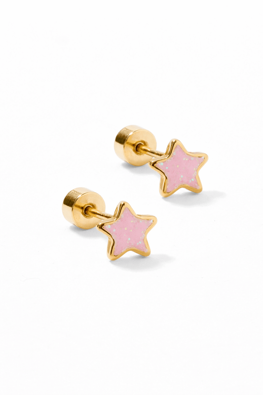 Screwback Stud Earrings - Nora Star Pink
