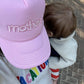 "mother." Embroidered Trucker Hat - Flamingo Pink: Flamingo Pink