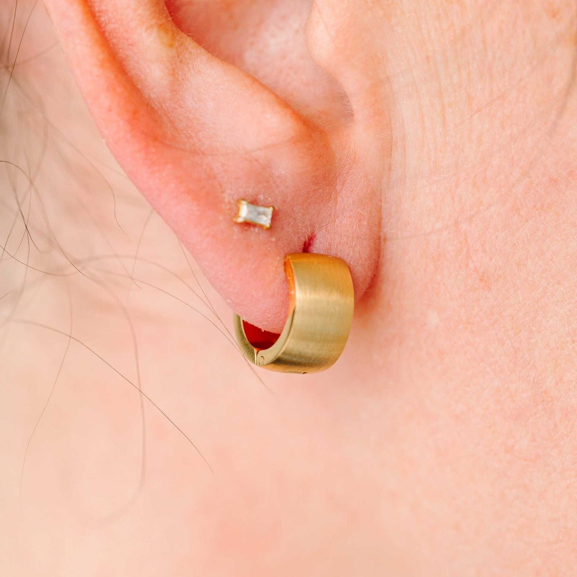 Chunky Brushed Gold Huggies - Pierced Co