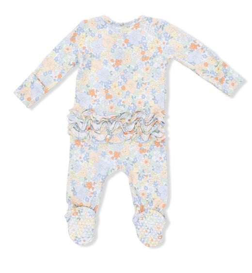 Georgia Floral  2 Way Ruffle Back Zipper Footie