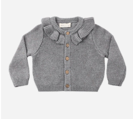Ruffle Collar Cardigan Heathered Slate