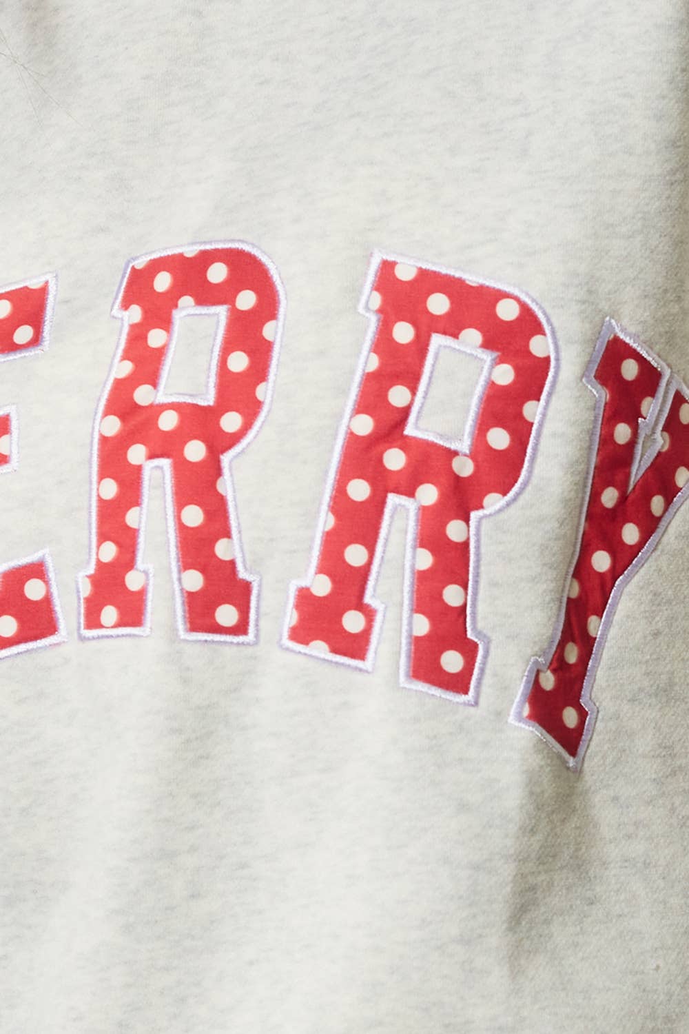 "MERRY" Varsity Mock Neck Sweatshirt: Red Polka Dot