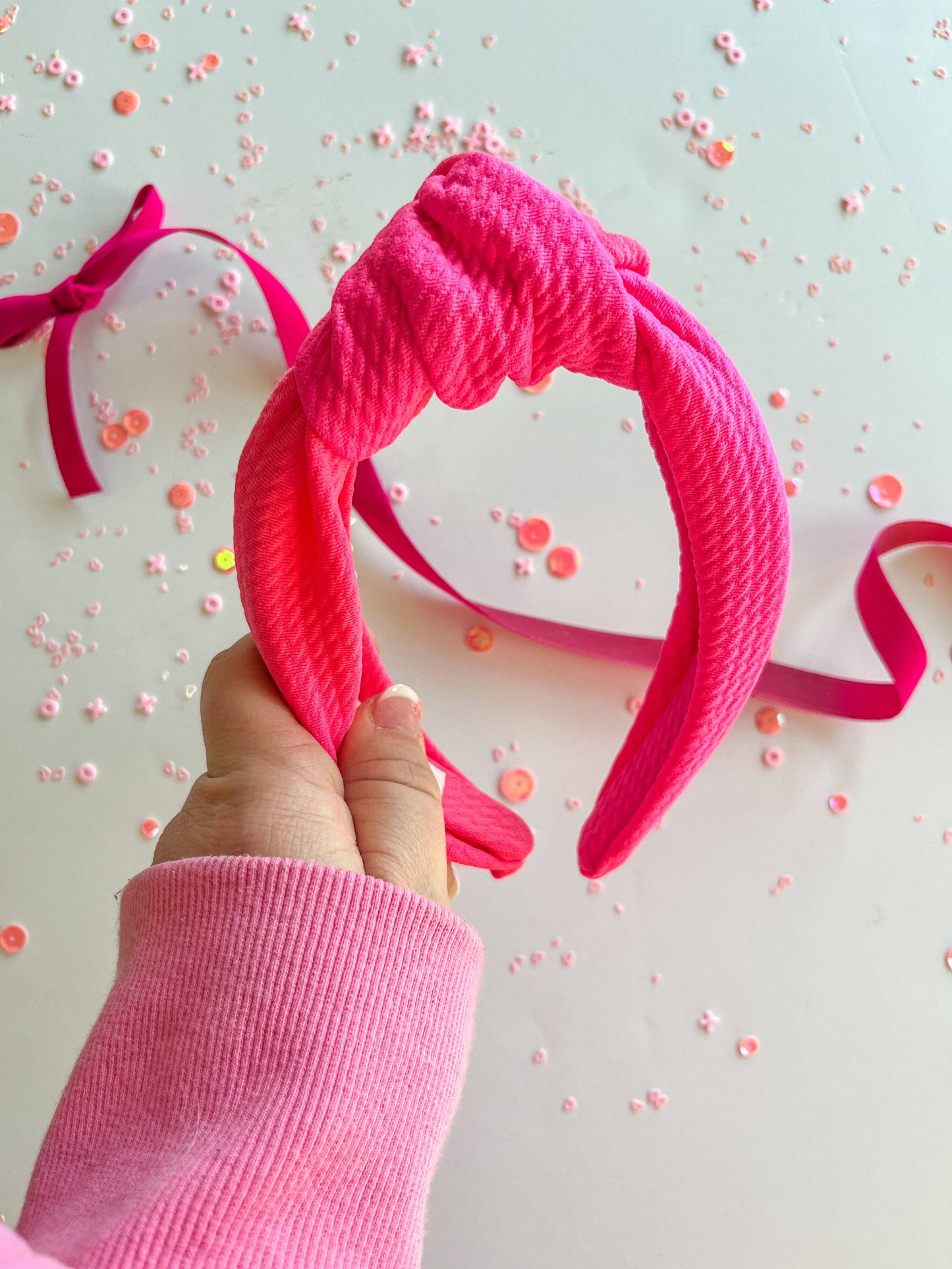 Colorblock- Bubblegum Pink & Hot Pink Knotted Headband - Evie Pearl Handmade LLC