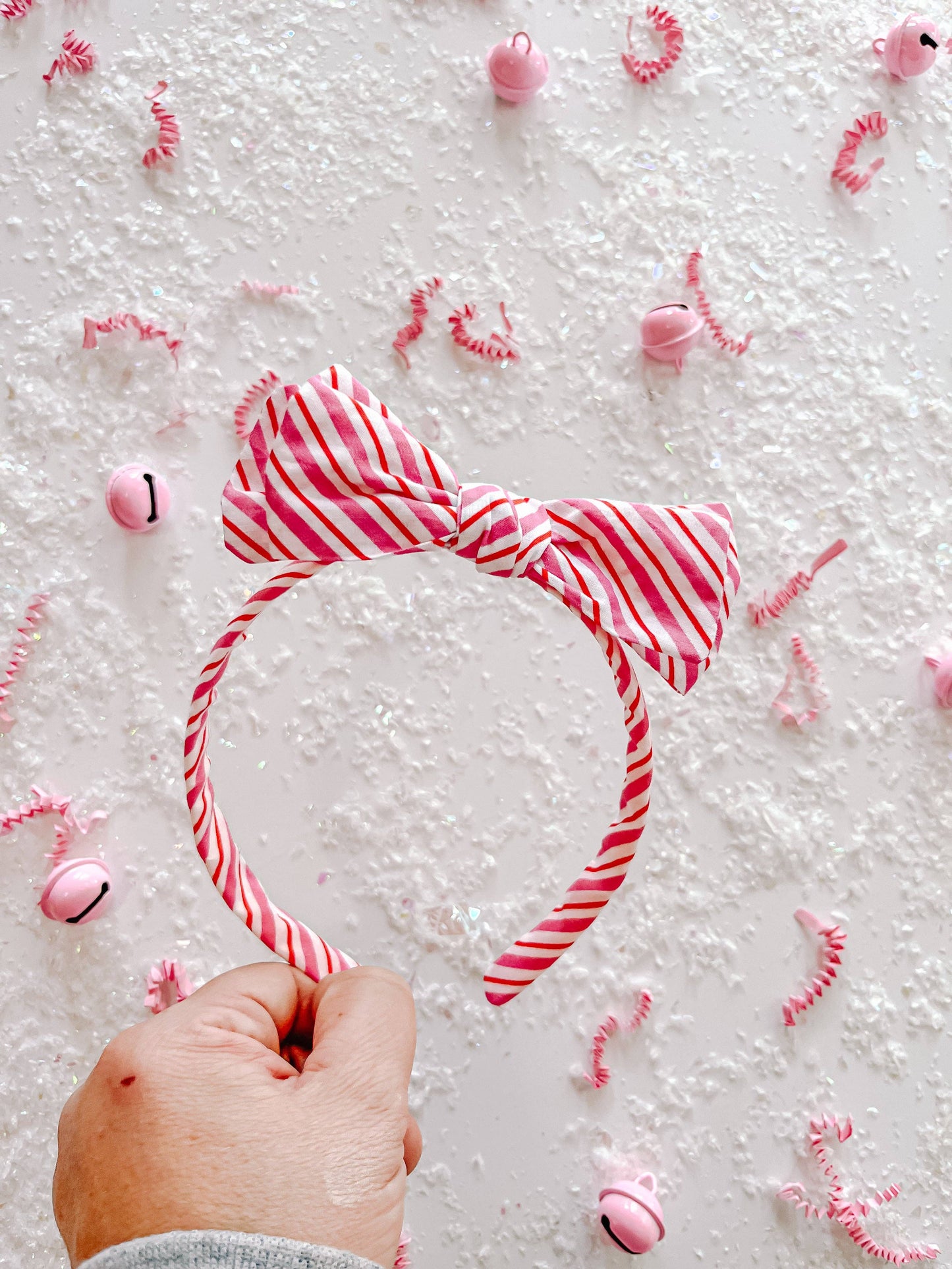 Red Pink White Stripe Bow Headband - Evie Pearl Handmade LLC