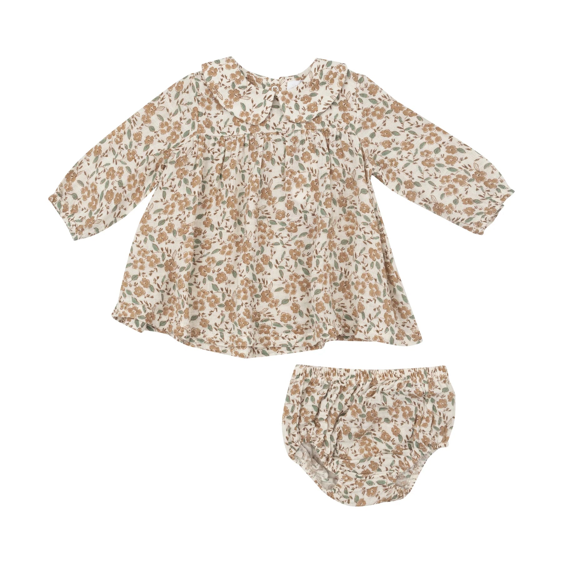 Jade Bitty Brown Floral Dress with Diaper Cover - Angel Dear