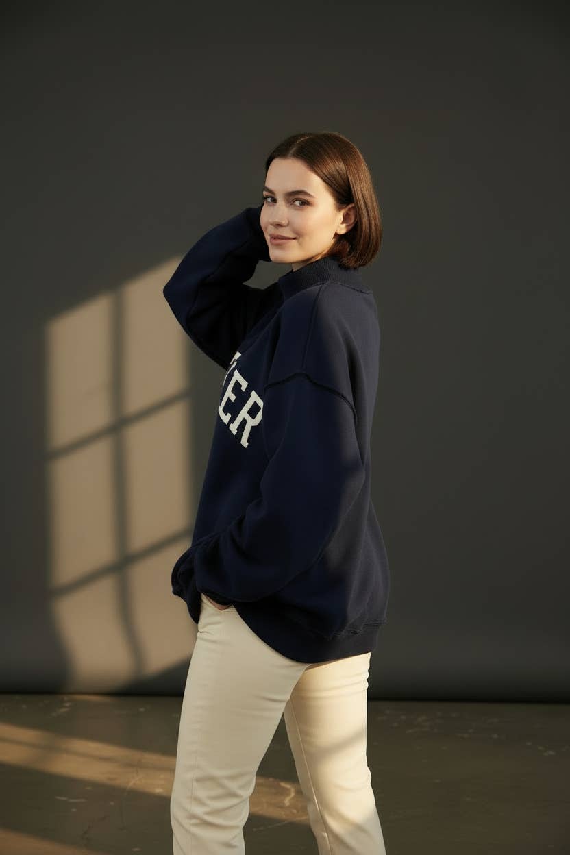 'MOTHER' Embroidered Mock Neck Sweatshirt