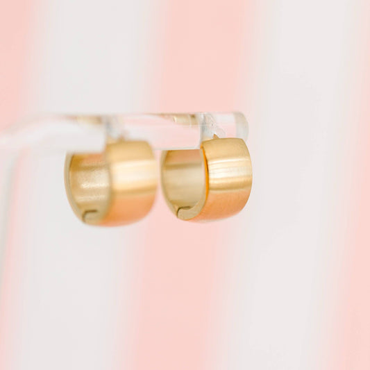 Chunky Brushed Gold Huggies - Pierced Co