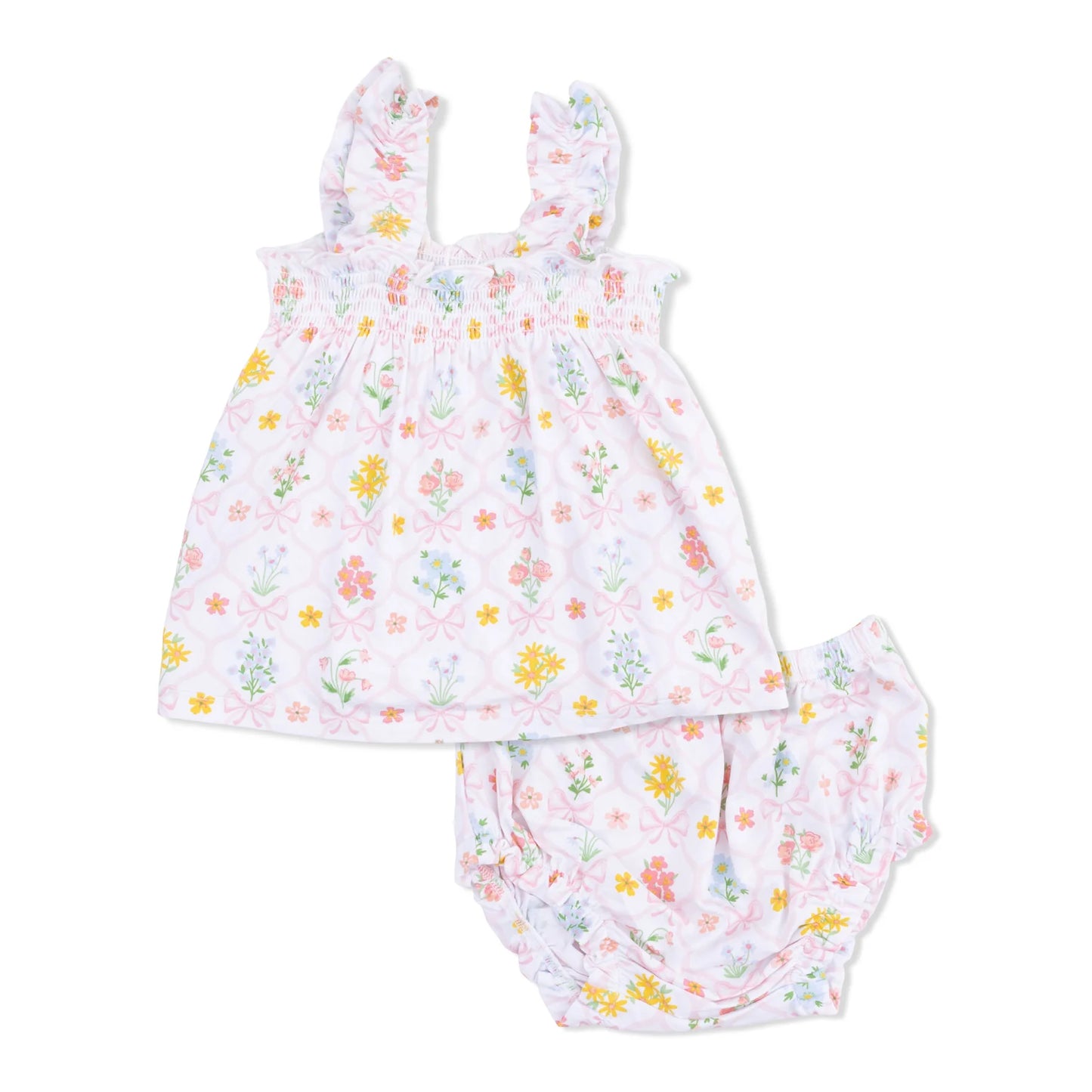 Ruffly Strap Top and Bloomer - Spring Blooms Bow Trellis - Angel Dear