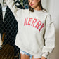 "MERRY" Varsity Mock Neck Sweatshirt: Red Polka Dot