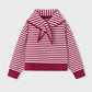 Girl Striped Sweater With Scarf- Red Stripes