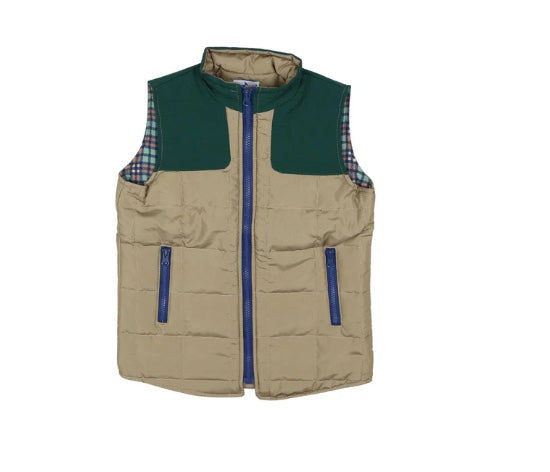 Khaki & Green Plaid Vest - Blue Quail