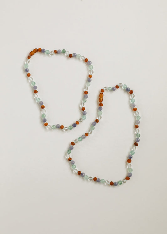 Baltic Sea Amber + Natural Gemstone Necklace - Canyon Leaf