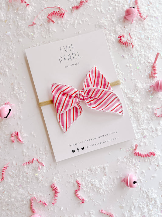 Red Pink White Stripe Small Bow: Nylon Headband - Evie Pearl Handmade LLC