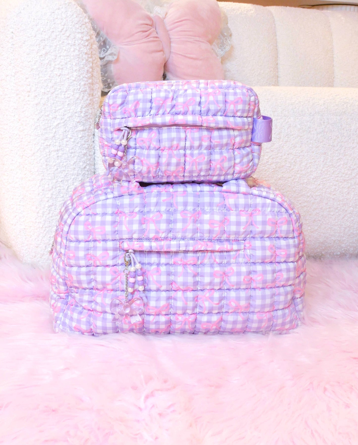 Quilted Scrunchies Gingham Bow Printed Medium Duffle Bag