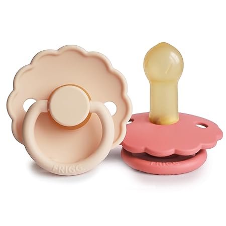 FRIGG Daisy Natural Rubber Baby Pacifier Pink Cream/Poppy, Size 1 2-Pack - FRIGG