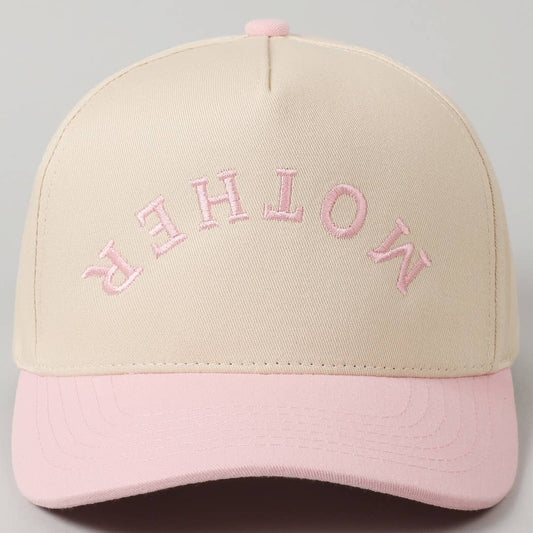 MOTHER Upside Down Lettering Embroidery Cap: LT PINK