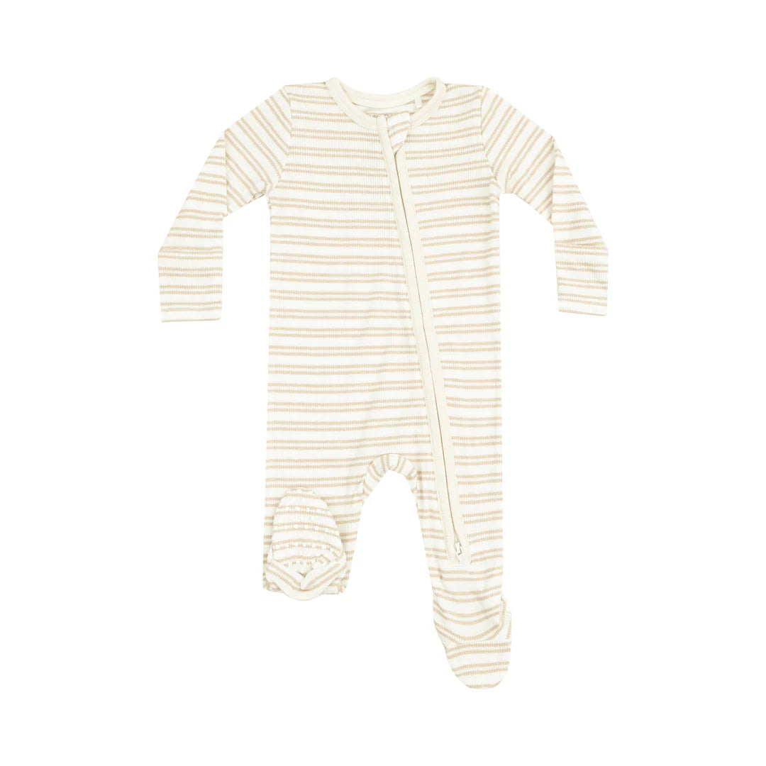 2 Way Zipper Footie - Stripe Oxford Tan - Angel Dear