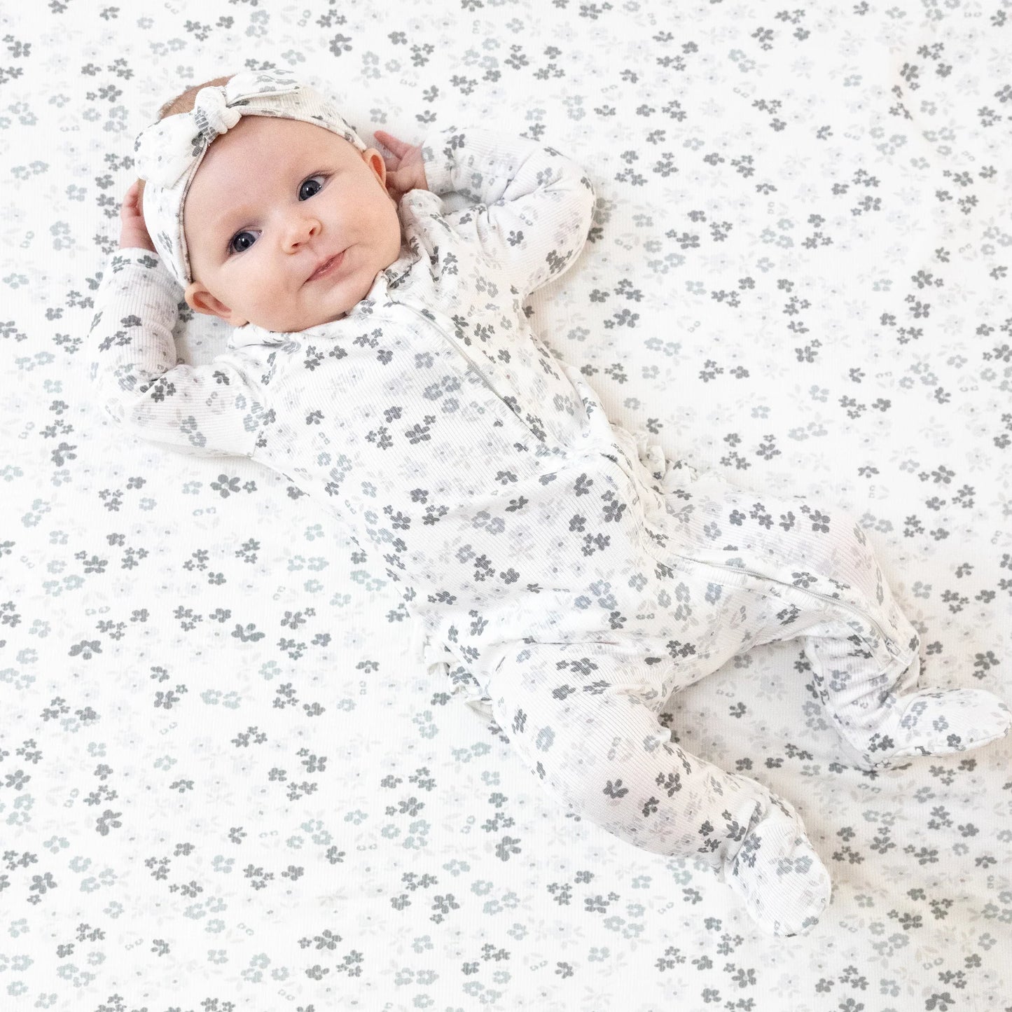 Caroline's Calico  2 Way Zipper Ruffle Back Footie