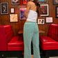 Contrast Drawstring Wide Leg Striped Lounge Pants: GREEN/IVORY