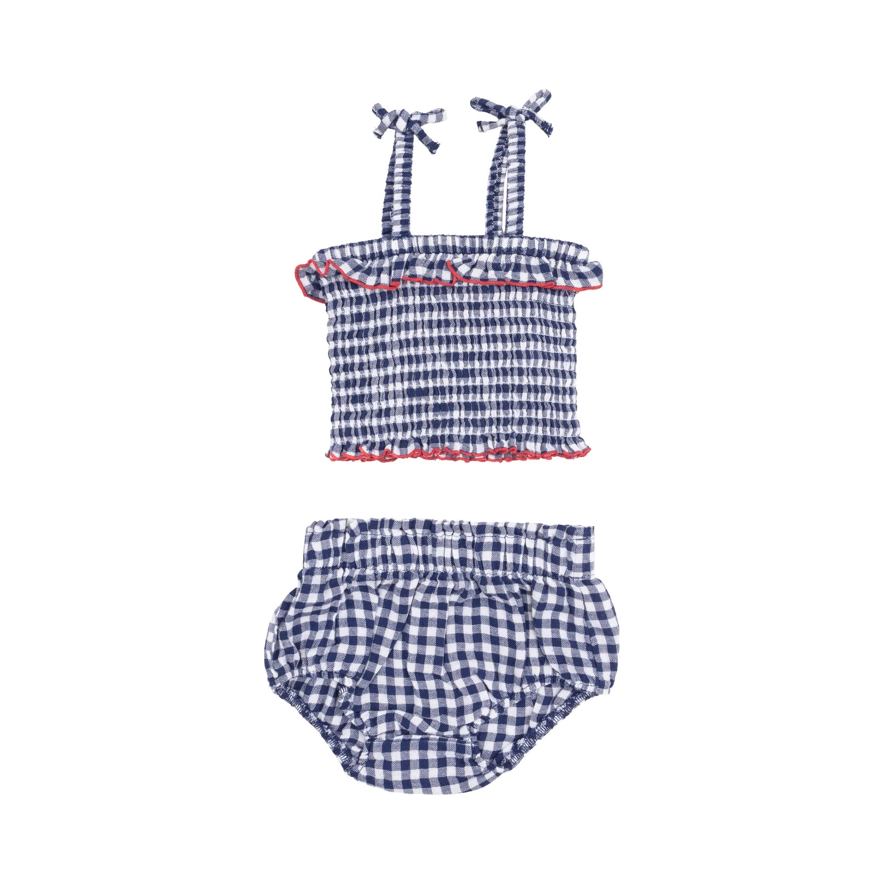 Smocked Ruffle Top and Bloomer - Navy Gingham - Angel Dear