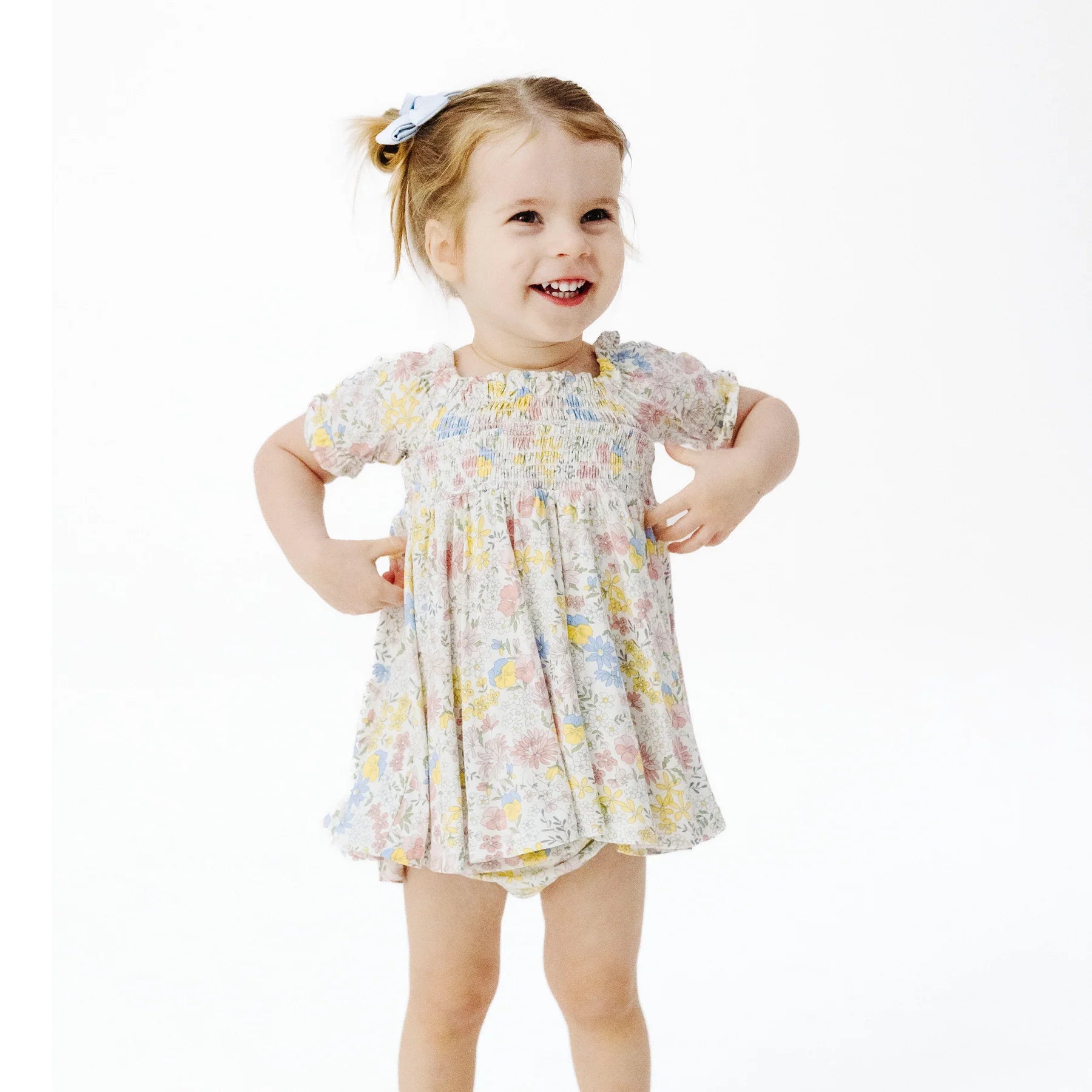 Puff Sleeve Smocked Dress- Viola Floral - Angel Dear