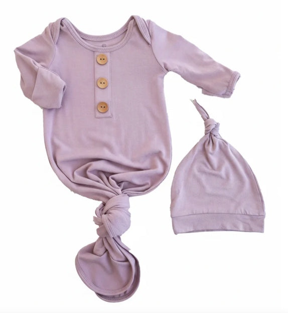 Dusty Purple Bamboo Knotted Gown & Hat