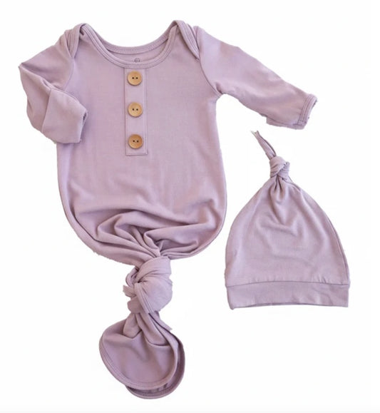 Dusty Purple Bamboo Knotted Gown & Hat - Caden Lane