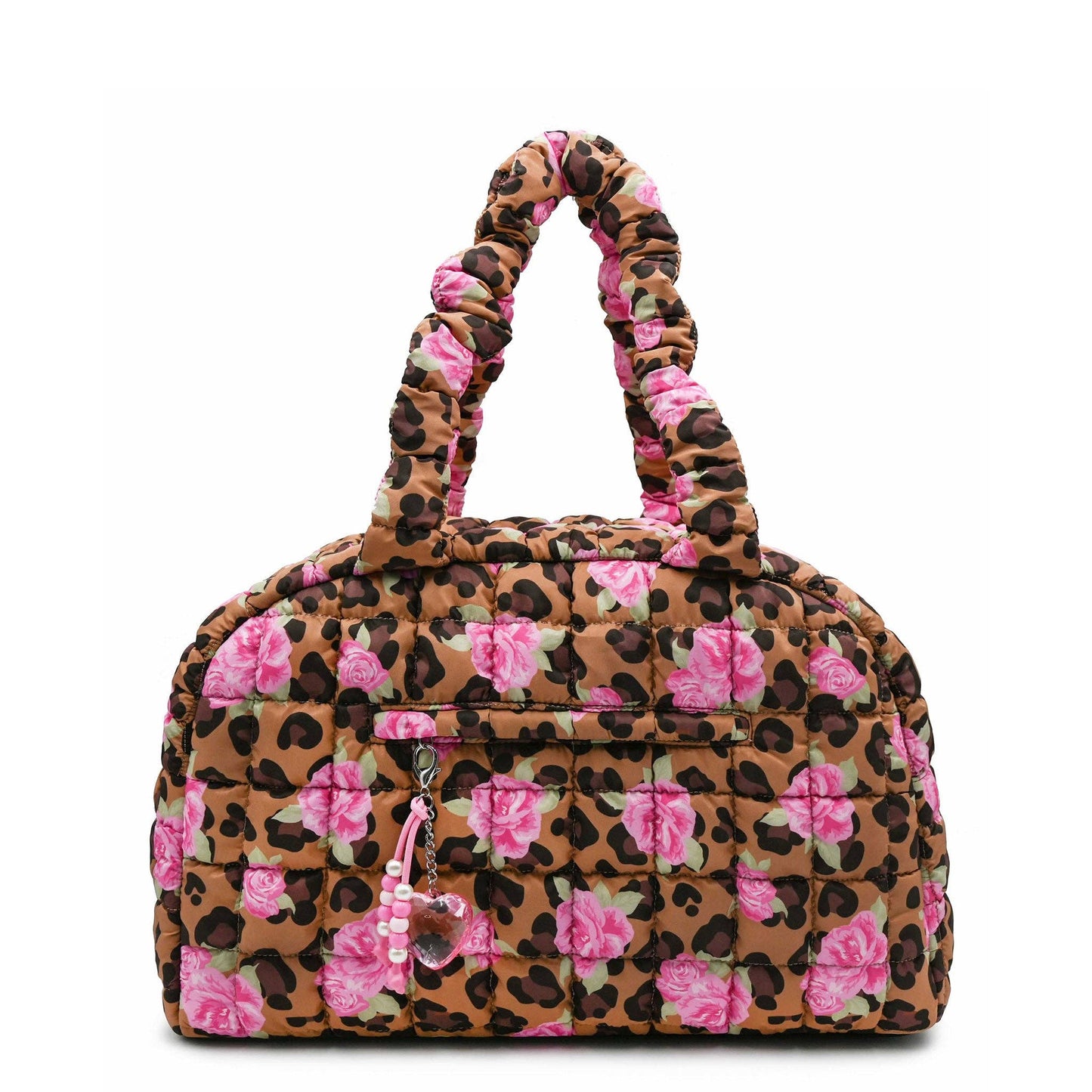 Quilted Scrunchies Leopard Rose Printed Medium Duffle Bag