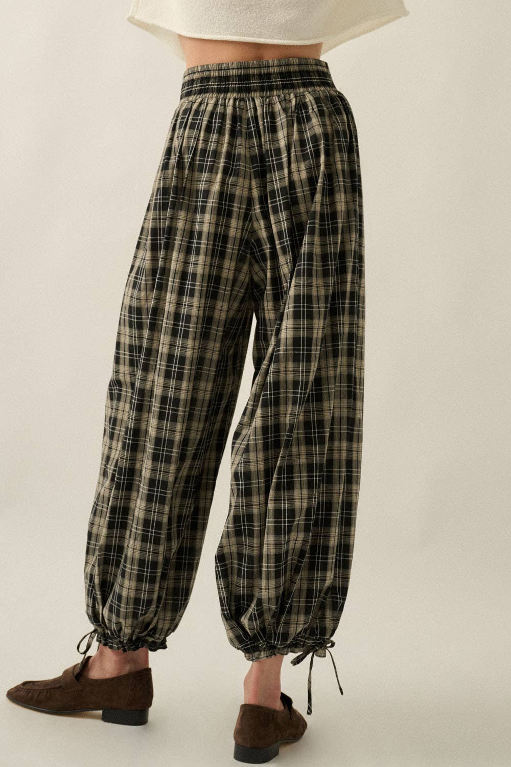 Bailey Plaid High-Waist Wide-Leg Pocket Balloon Pants
