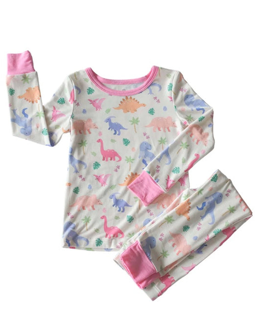 Two Piece Bamboo Pajama Set | Little Fossil Pink - Caden Lane