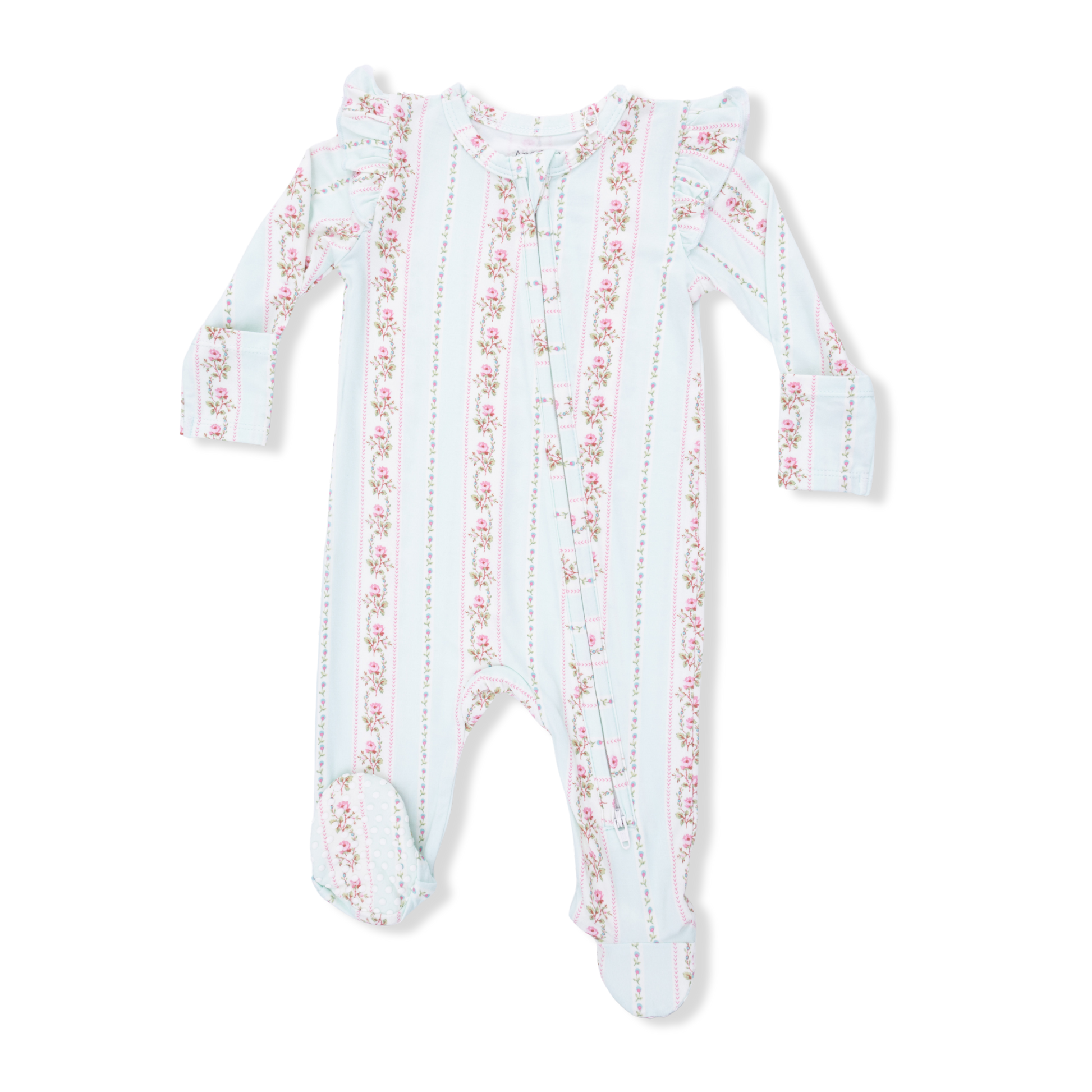 2 Way Ruffle Sleeve Zipper Footie - Antoinette Stripe - Angel Dear