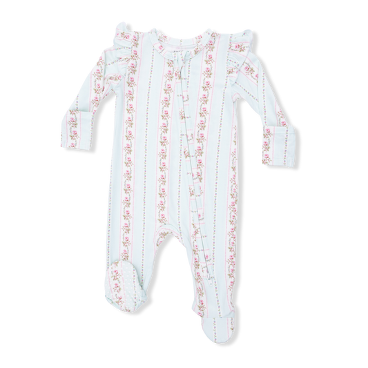2 Way Ruffle Sleeve Zipper Footie - Antoinette Stripe - Angel Dear