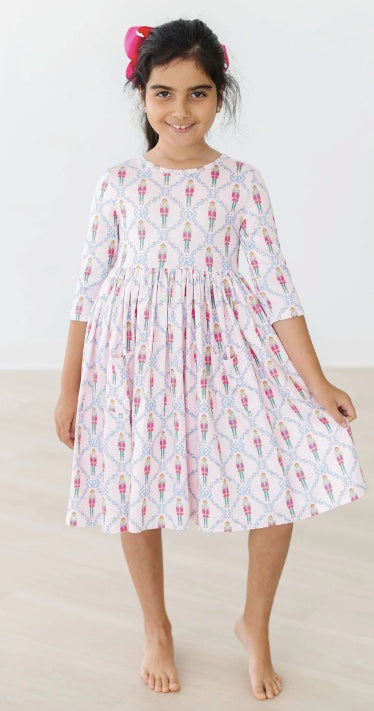 Pink Nutcracker 3/4 Sleeve Pocket Twirl Dress