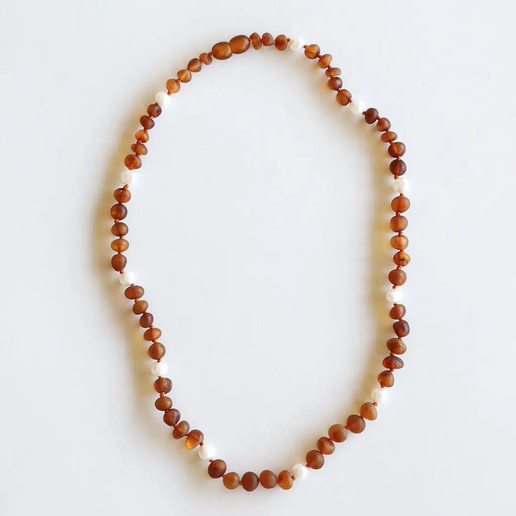 Raw Cognac Baltic Amber + Pearl Halo || Necklace