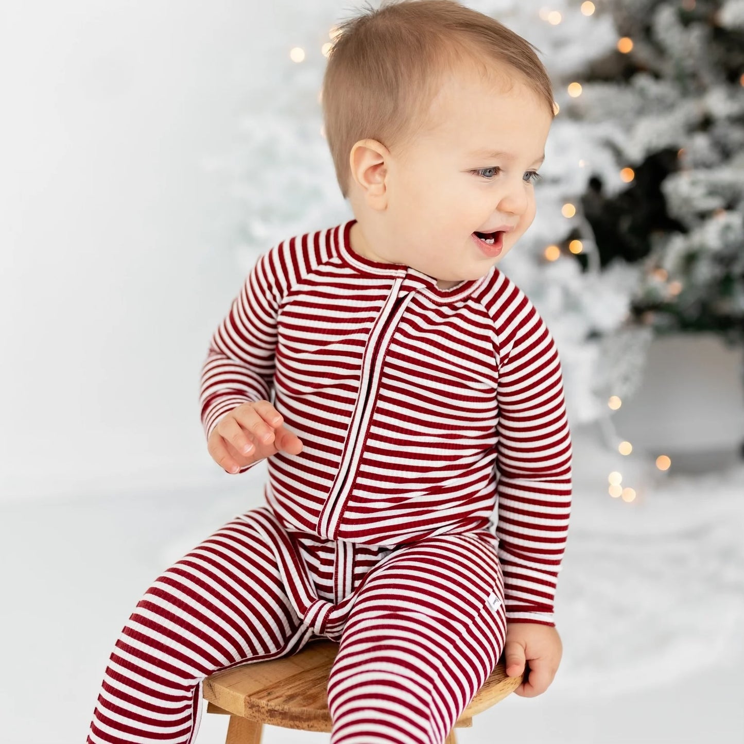 Red Stripe Small Ribbed Zip Romper