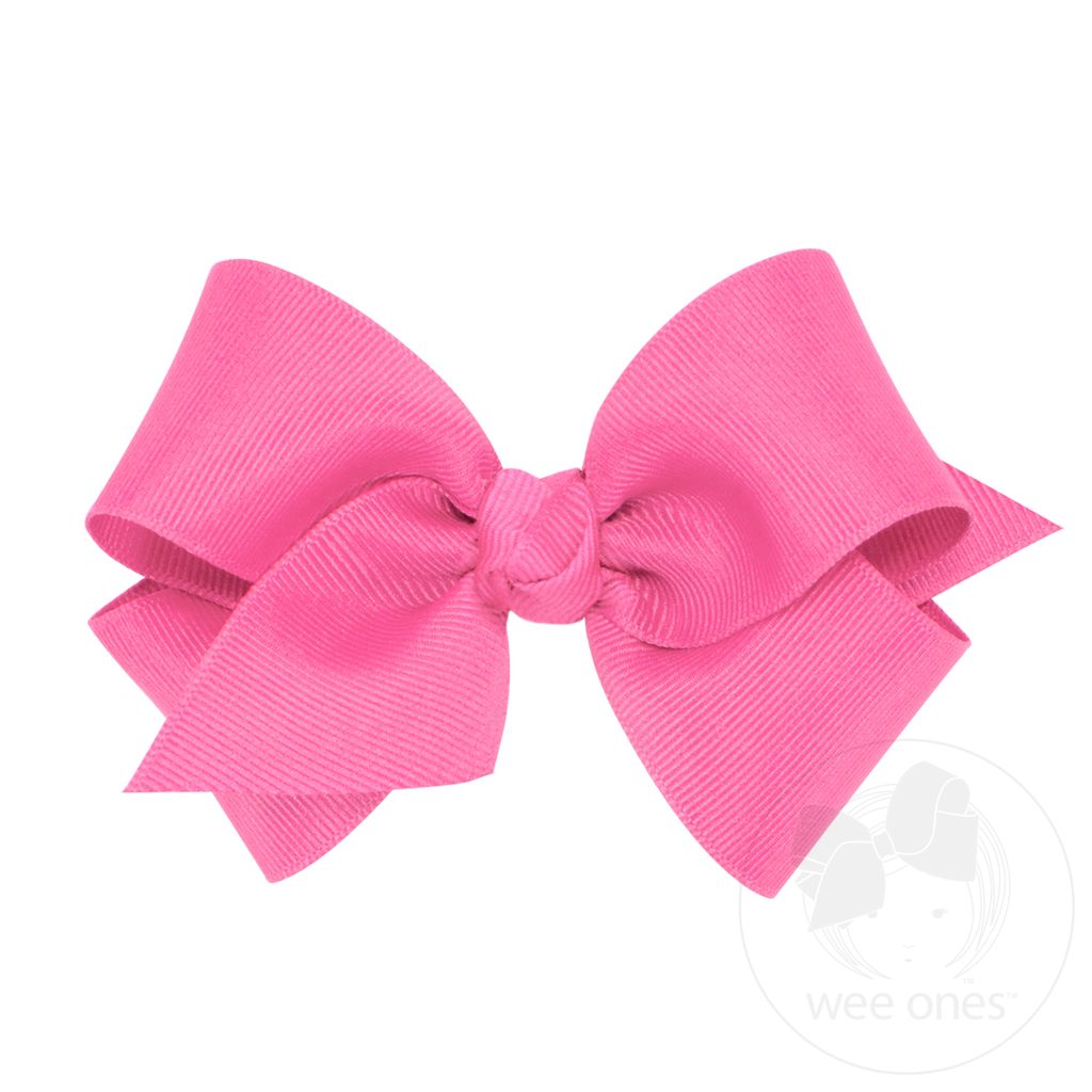 Small Classic Grosgrain Hair Bow Hot Pink