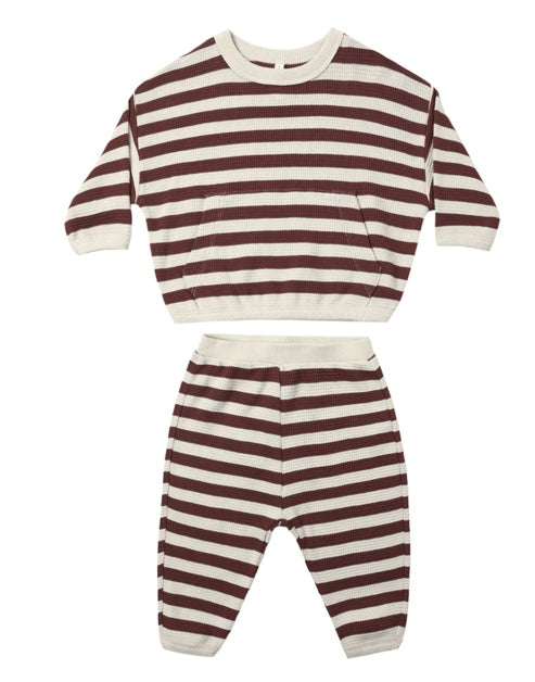 Waffle Slouch Set Black Cherry Stripe