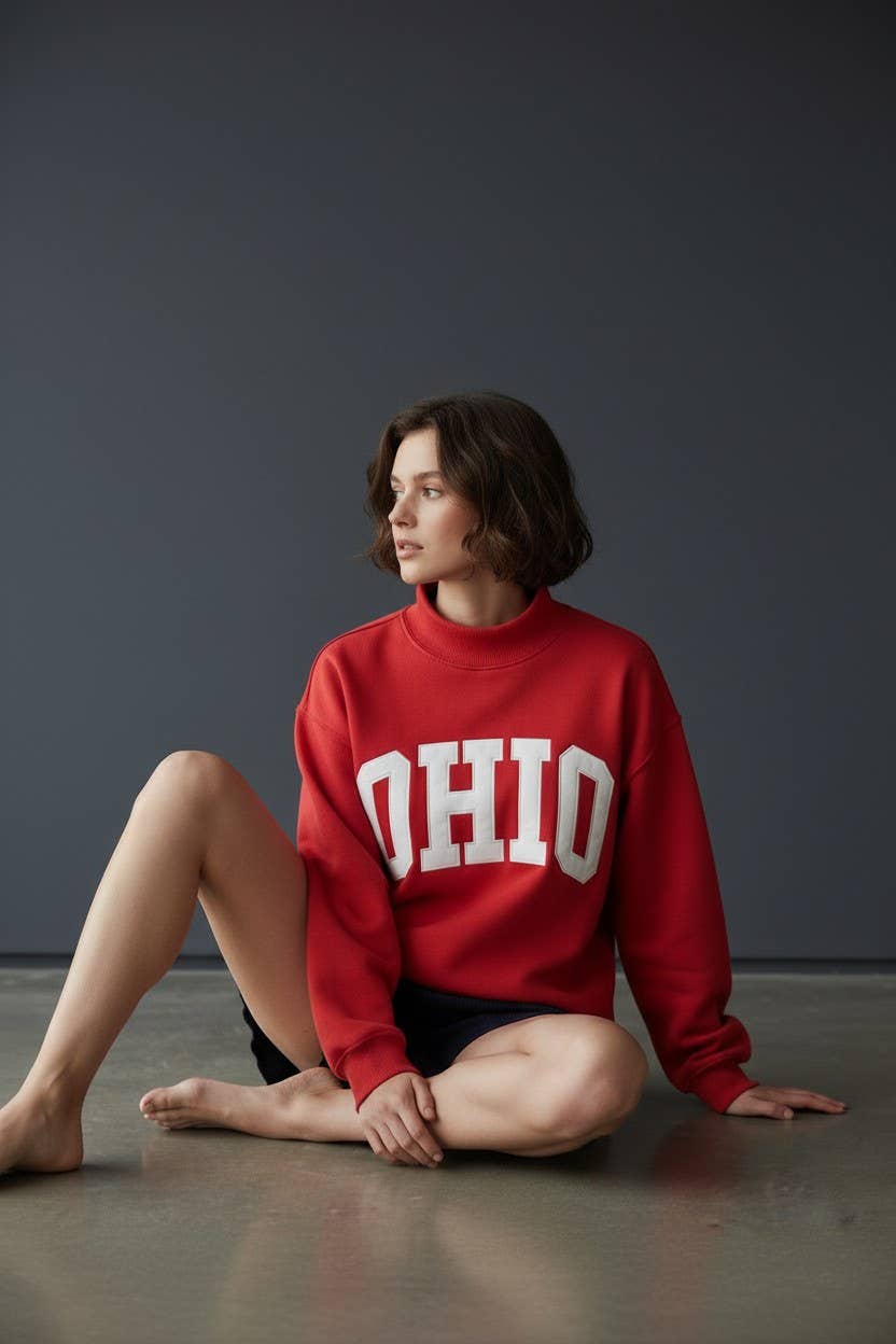 'OHIO' Embroidered Mock Neck Sweatshirt