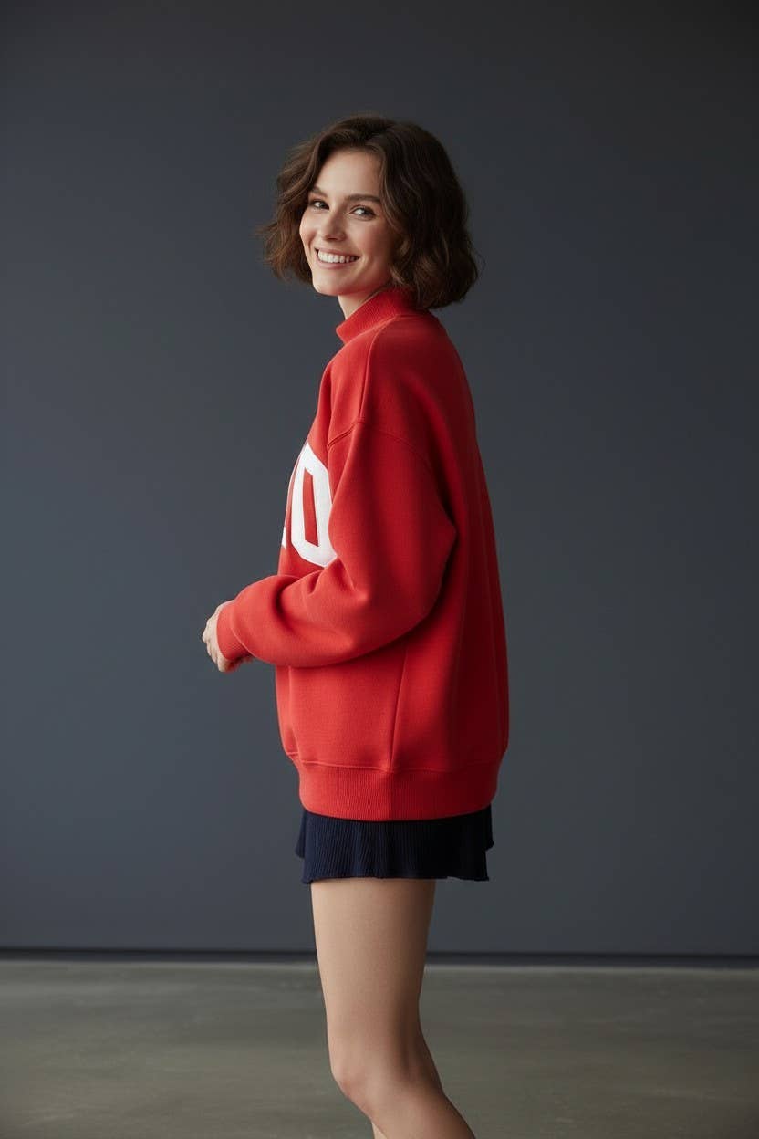 'OHIO' Embroidered Mock Neck Sweatshirt