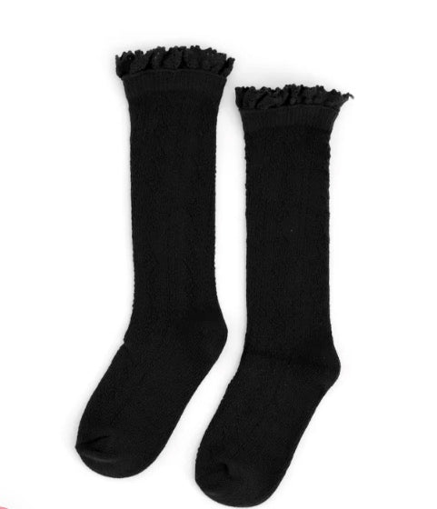 Black Fancy Lace Top Knee High Socks - Little Stocking Company