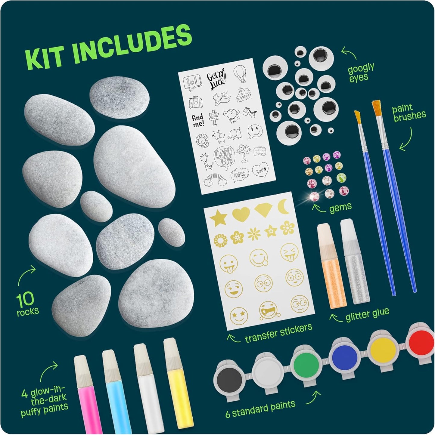Dan&Darci Kids Rock Painting Kit - Glow in The Dark - Dan&Darci