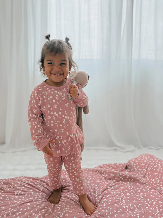 Fleece Two Piece Ruffled Sweatsuit - Mini Floral