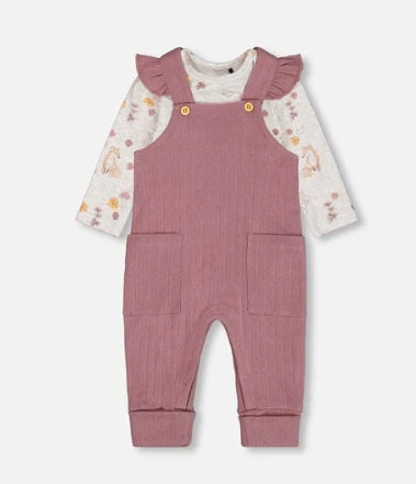 Onesie And Pointelle Overall Set Woodrose