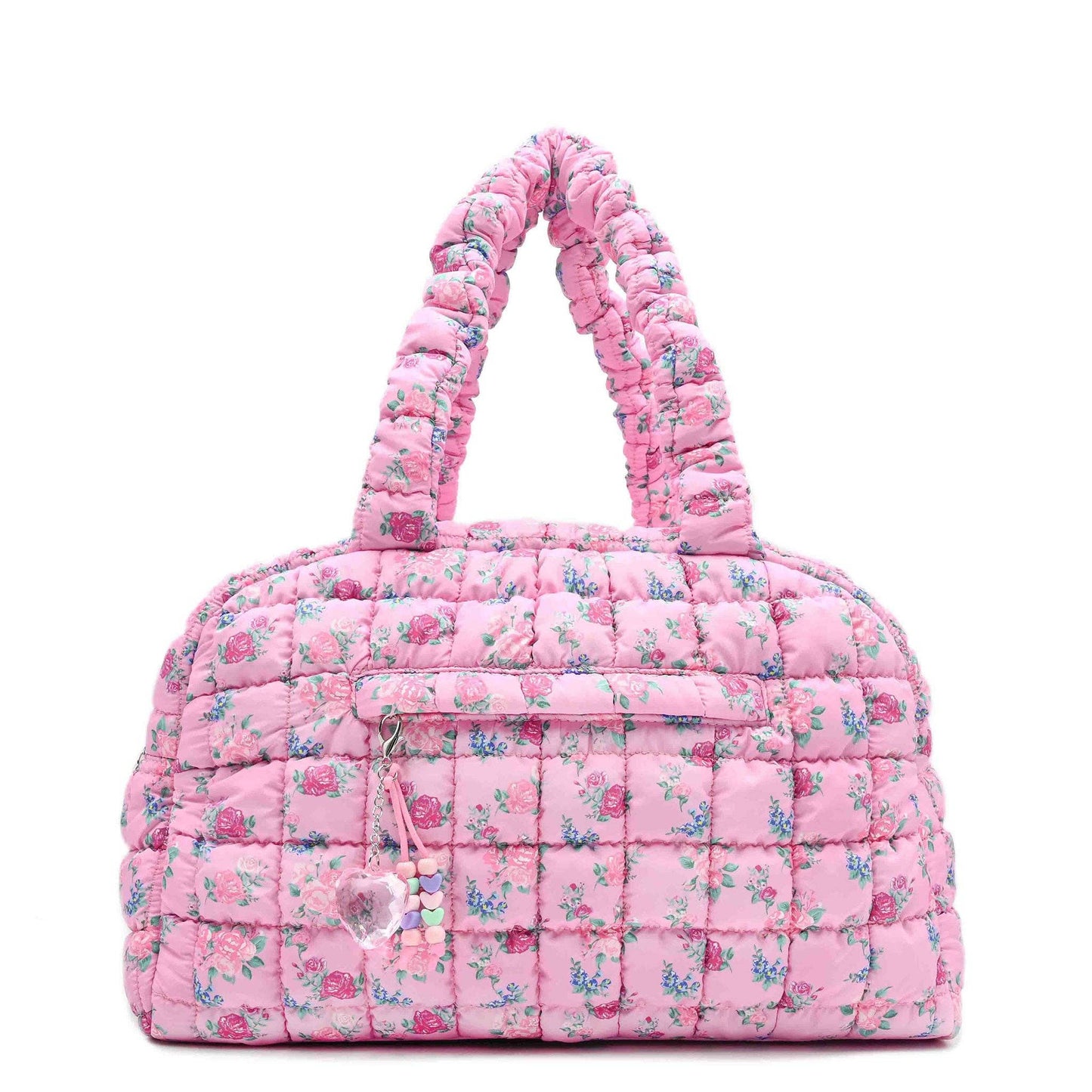 Quilted Scrunchies Floral Printed Medium Duffle Bag: Pink Floral Print Scrunch