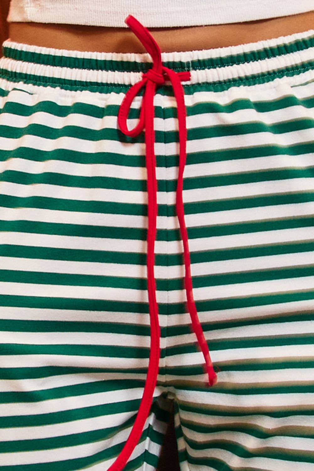 Contrast Drawstring Wide Leg Striped Lounge Pants: GREEN/IVORY