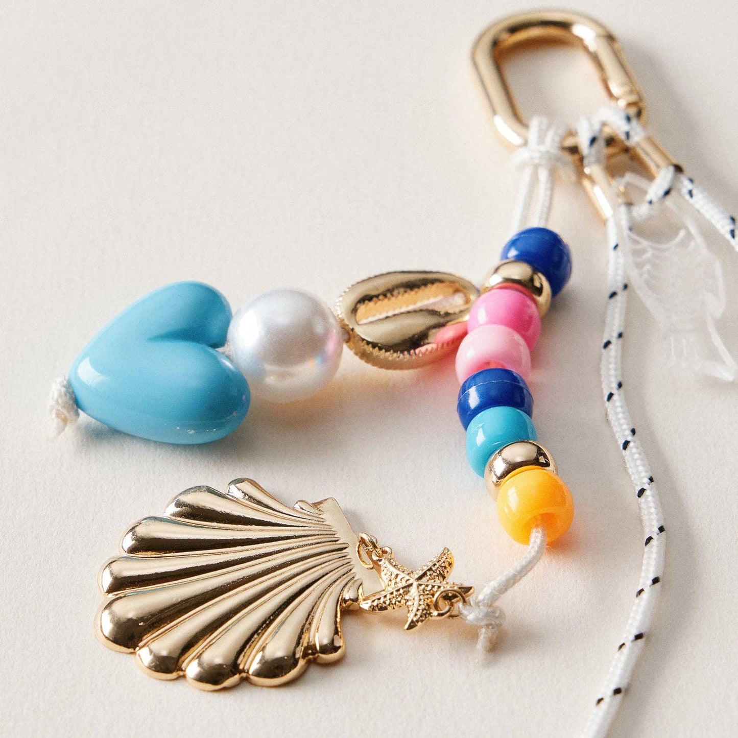 Nautical Beaded Bag Charm | Shell and Heart Accent Detail
