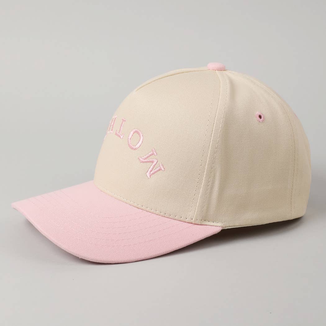 MOTHER Upside Down Lettering Embroidery Cap: LT PINK