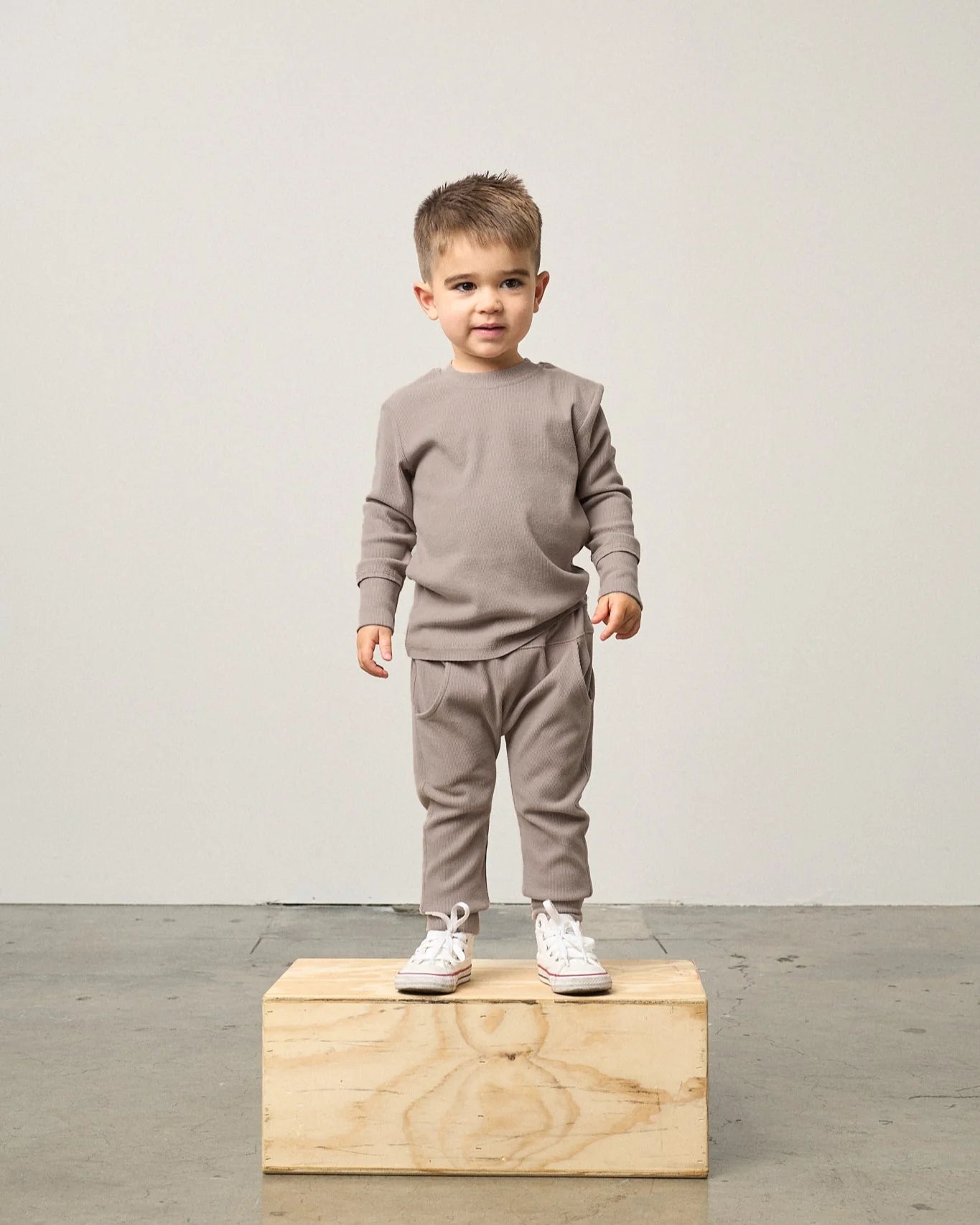 Long Sleeve Ribbed Tee - Mushroom - Little Bipsy