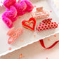 Valentine Claw Clip: Medium Pink W/ Red Hearts